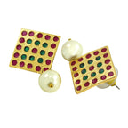 Square Pink Green Pearl Antique Gold Plated Earring For Women Bulk
