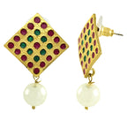 Square Pink Green Pearl Antique Gold Plated Earring For Women Bulk