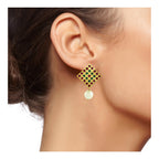 Square Pink Green Pearl Antique Gold Plated Earring For Women Bulk
