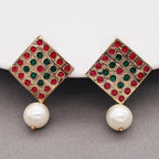 Square Pink Green Pearl Antique Gold Plated Earring For Women Bulk