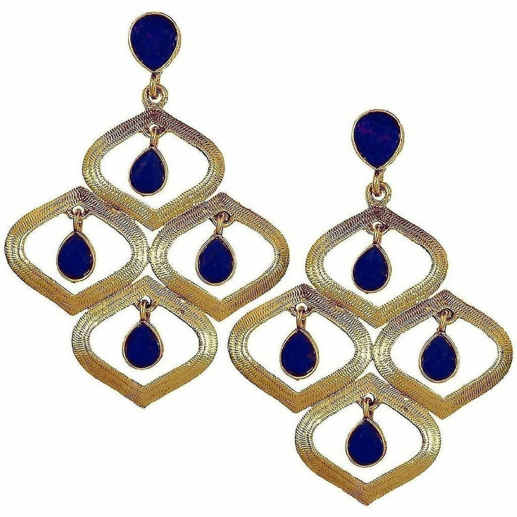 Dew Drop Antique Gold Plated Blue Dangling Earring For Women Bulk