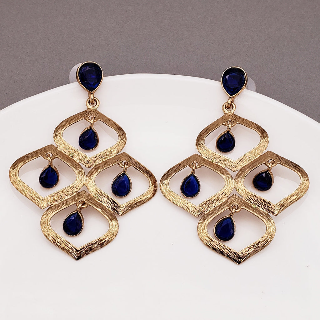 Dew Drop Antique Gold Plated Blue Dangling Earring For Women Bulk