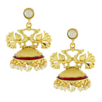 Peacock Crown Gold Plated Maroon Meenakari Jhumki Earring Women Bulk