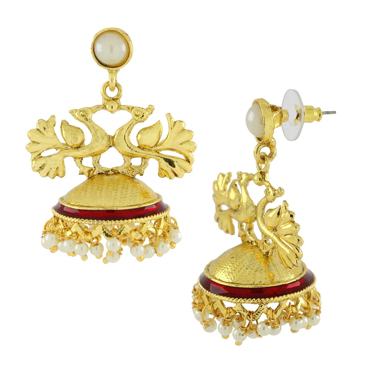 Peacock Crown Gold Plated Maroon Meenakari Jhumki Earring Women Bulk