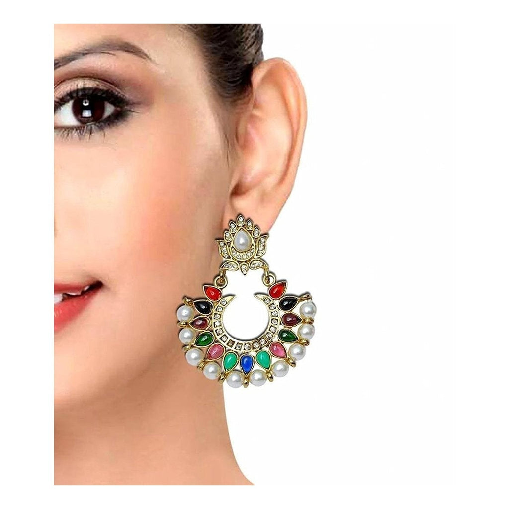 Festive Navratna Chaand Pearl Chaand Bali Earring For Women Bulk