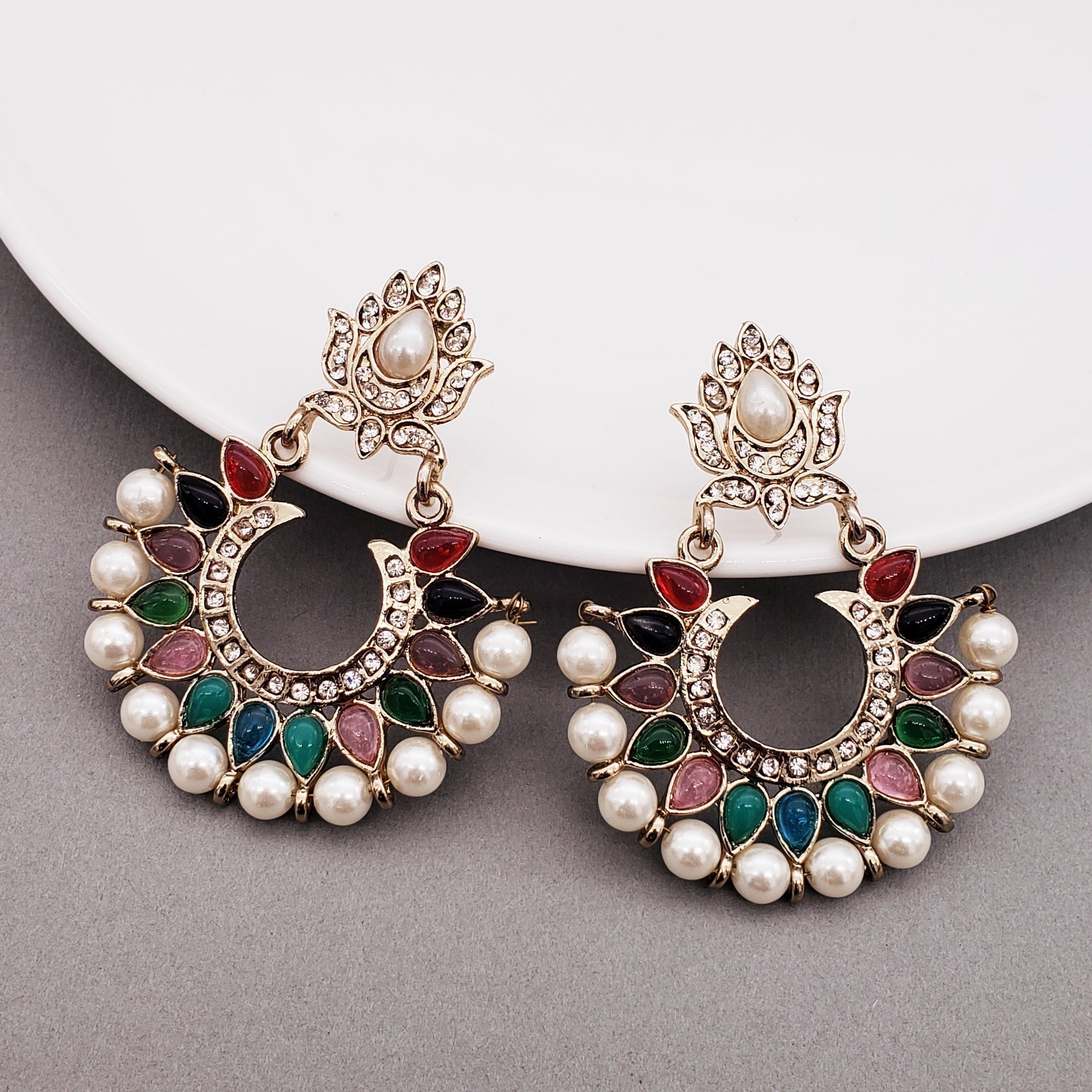 Festive Navratna Chaand Pearl Chaand Bali Earring For Women Bulk Main image
