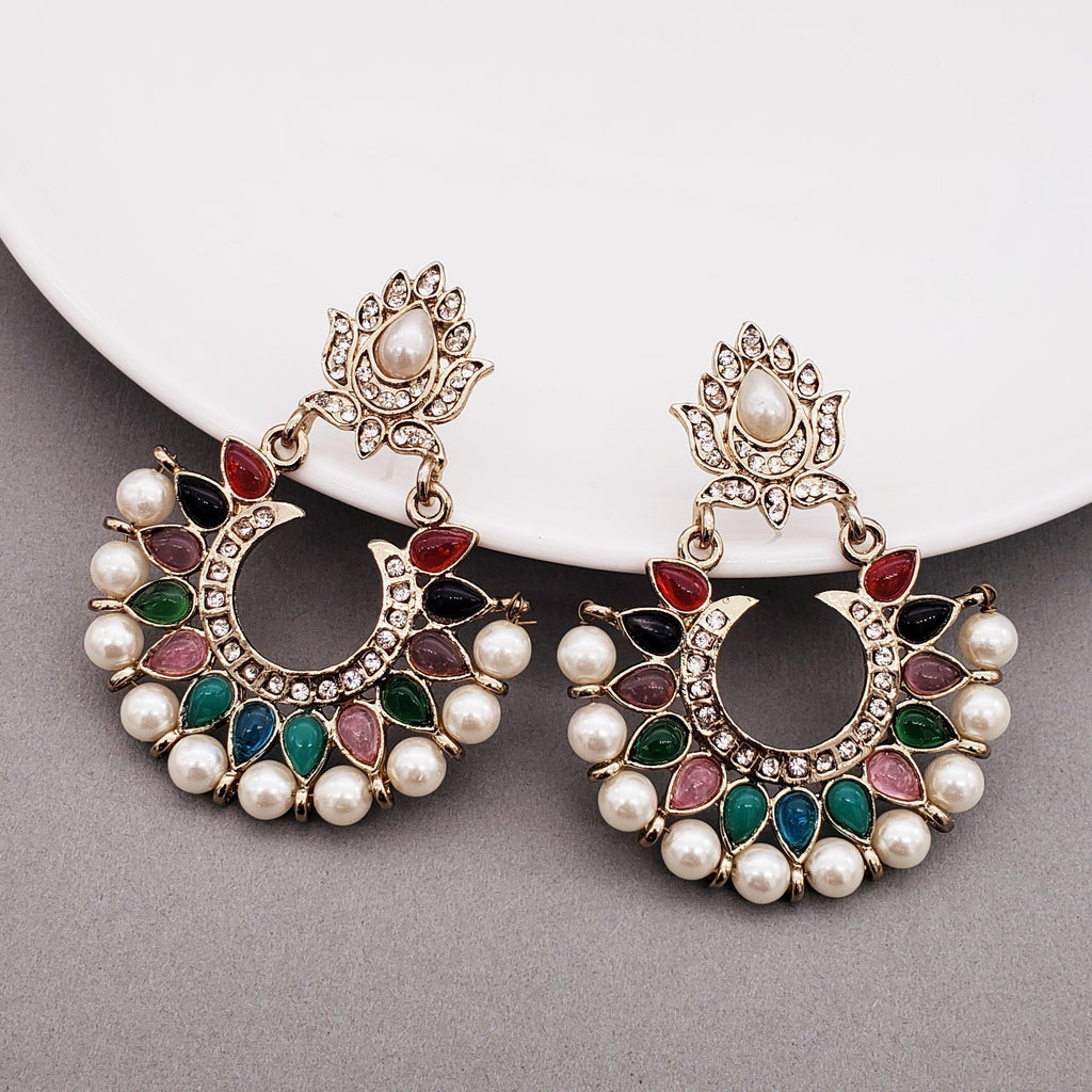 Festive Navratna Chaand Pearl Chaand Bali Earring For Women Bulk