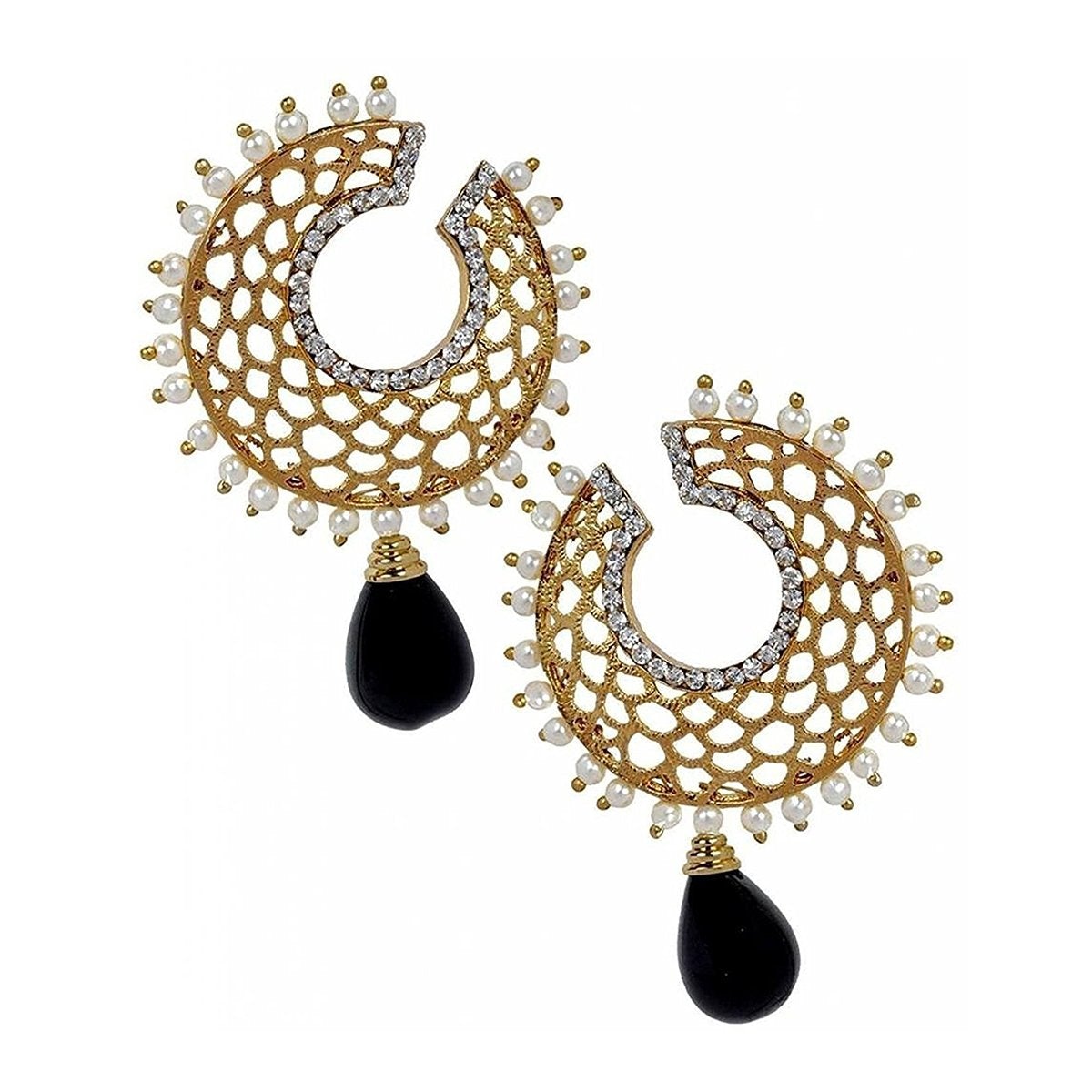 Filigree Chaand Gold Plated Black Drop Earring For Women Bulk Main image