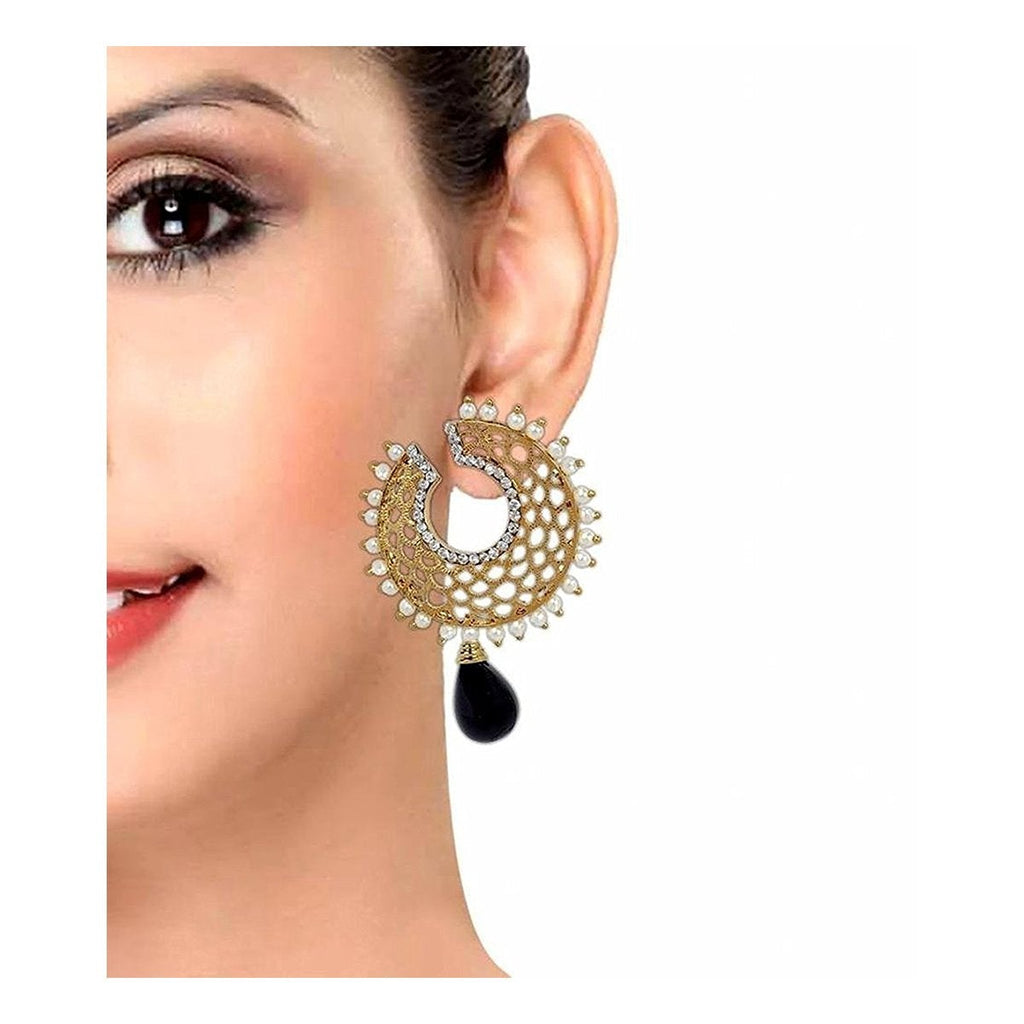 Filigree Chaand Gold Plated Black Drop Earring For Women Bulk