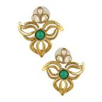 Cute Gold Plated Kundan Emerald Green Filigree Stud Earring Bulk