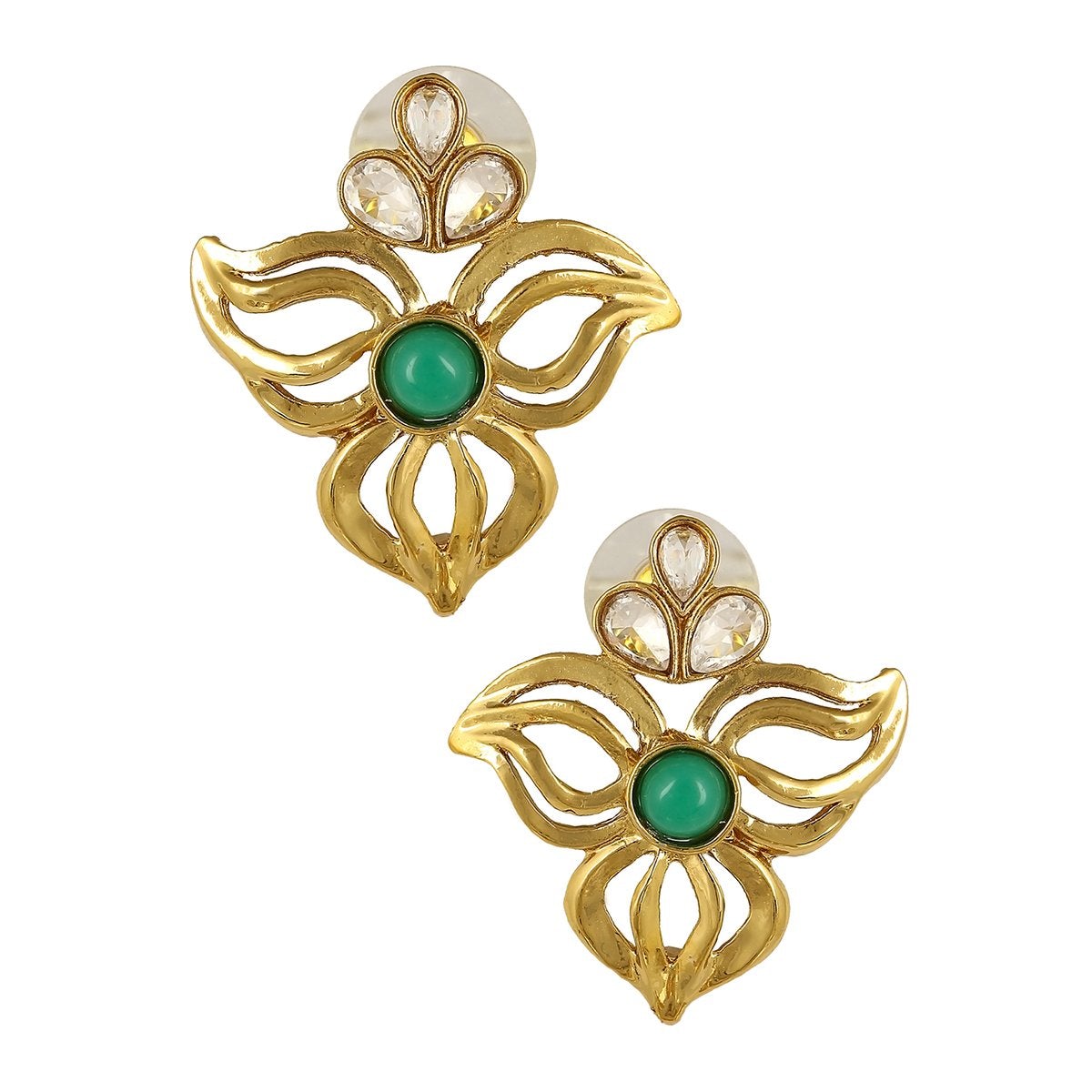 Cute Gold Plated Kundan Emerald Green Filigree Stud Earring Bulk
