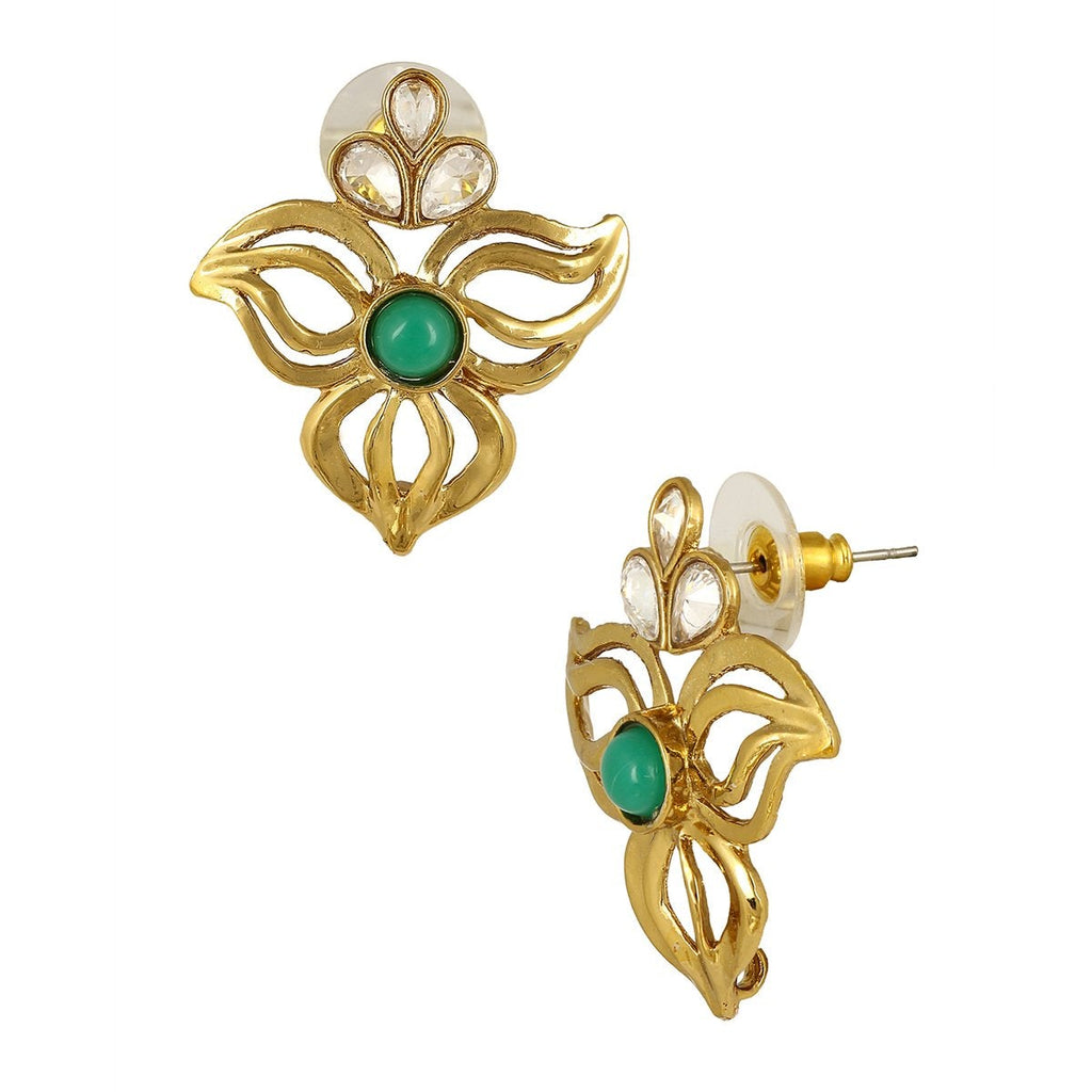 Cute Gold Plated Kundan Emerald Green Filigree Stud Earring Bulk