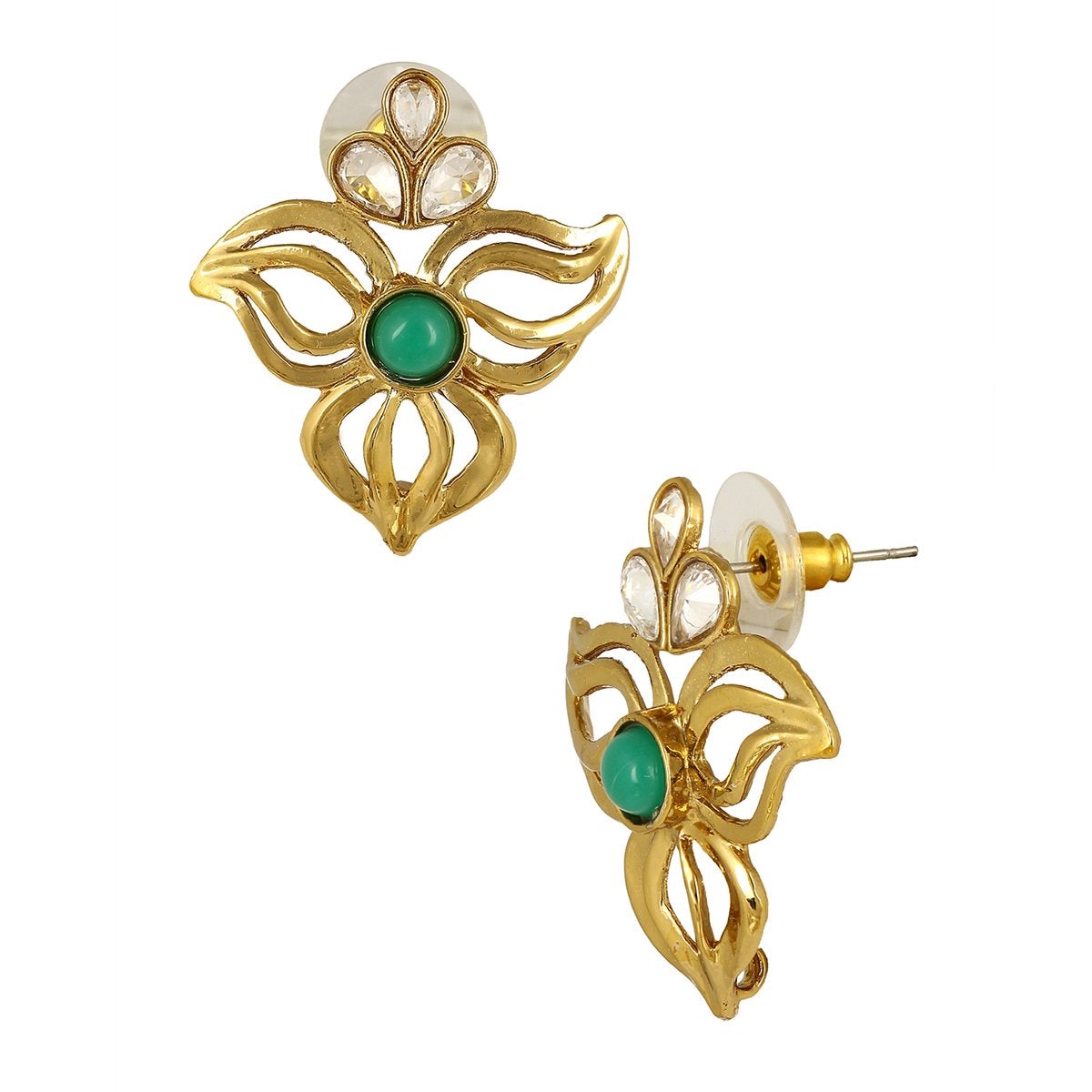 Cute Gold Plated Kundan Emerald Green Filigree Stud Earring Bulk