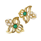 Cute Gold Plated Kundan Emerald Green Filigree Stud Earring Bulk