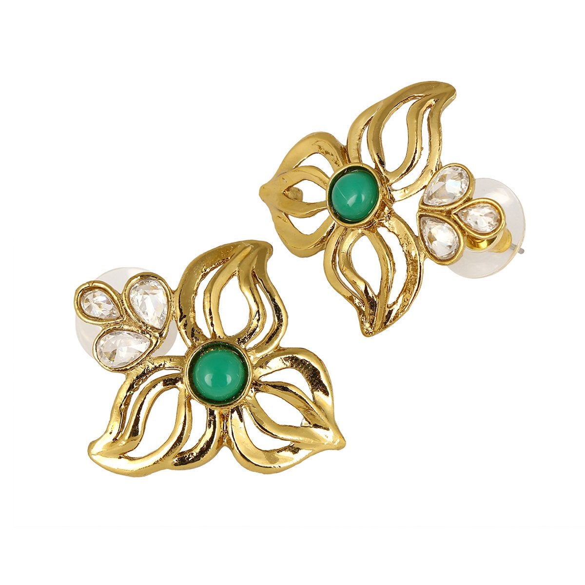 Cute Gold Plated Kundan Emerald Green Filigree Stud Earring Bulk