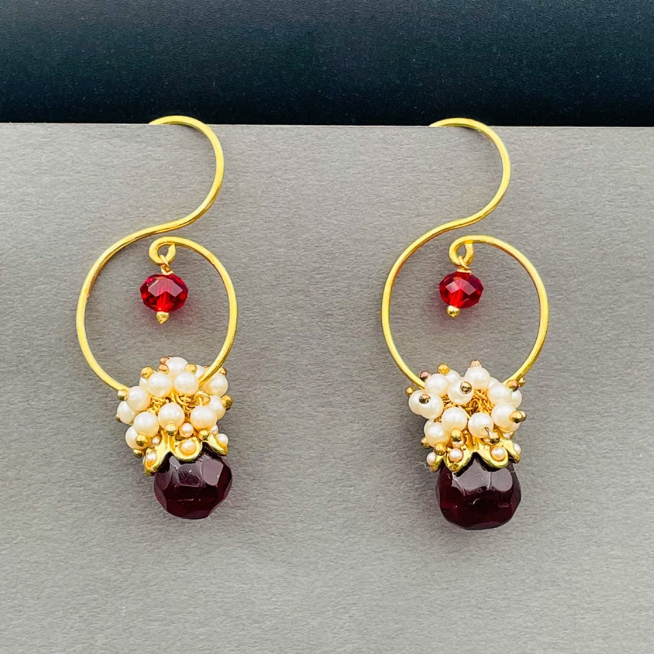 Dew Drop Antique Gold Ruby Red Garnet Wine Stud Earring For Women Main image