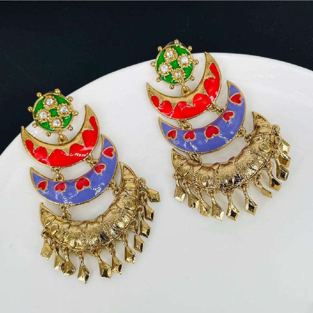Designer Chaand Gold Plated Meenakari Dangling Earring For Women Bulk