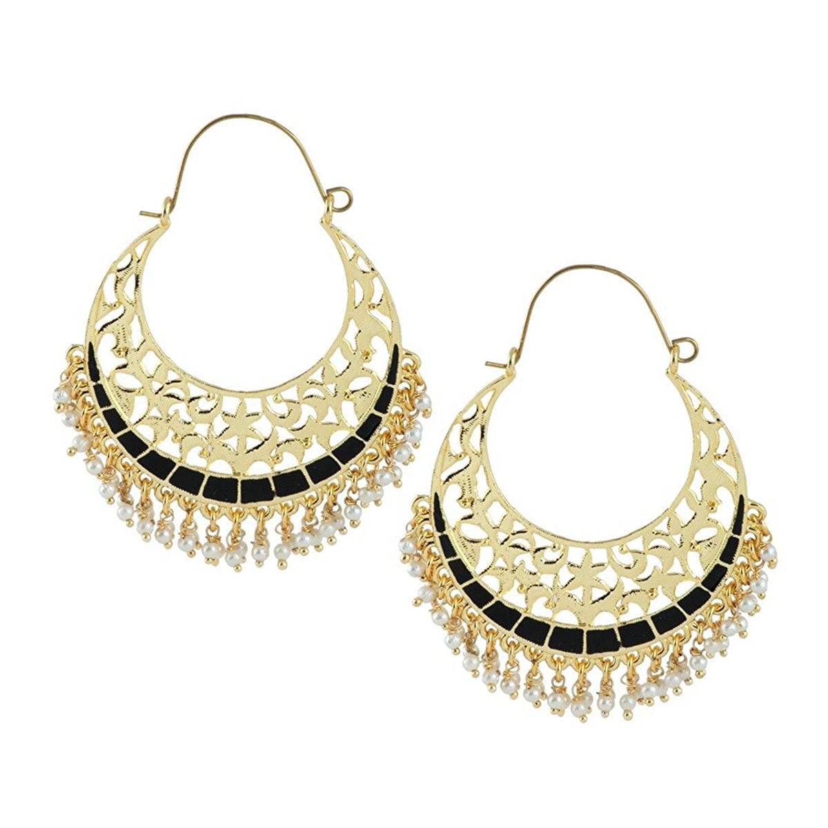 Filigree Chaand Bali Antique Gold Black Meena Hoop Earring Women Bulk Main image