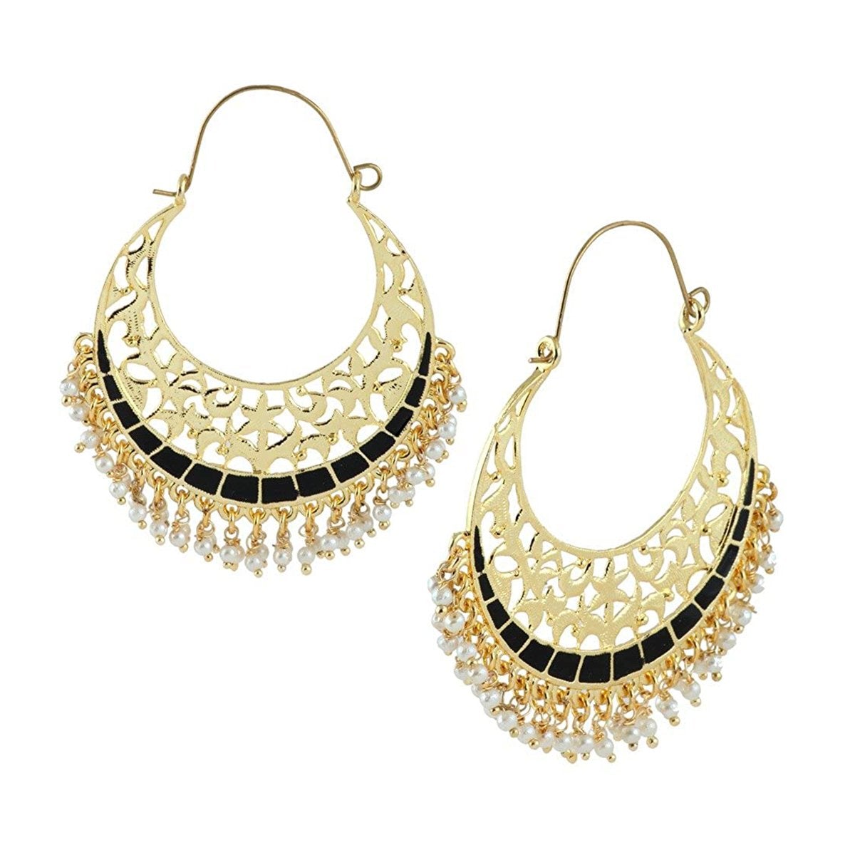 Filigree Chaand Bali Antique Gold Black Meena Hoop Earring Women Bulk Secondary image