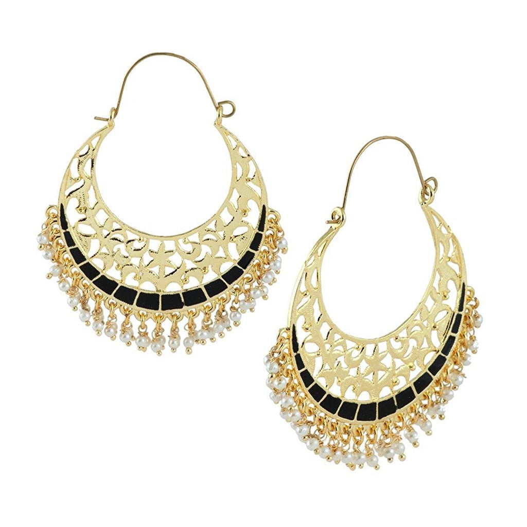 Filigree Chaand Bali Antique Gold Black Meena Hoop Earring Women Bulk