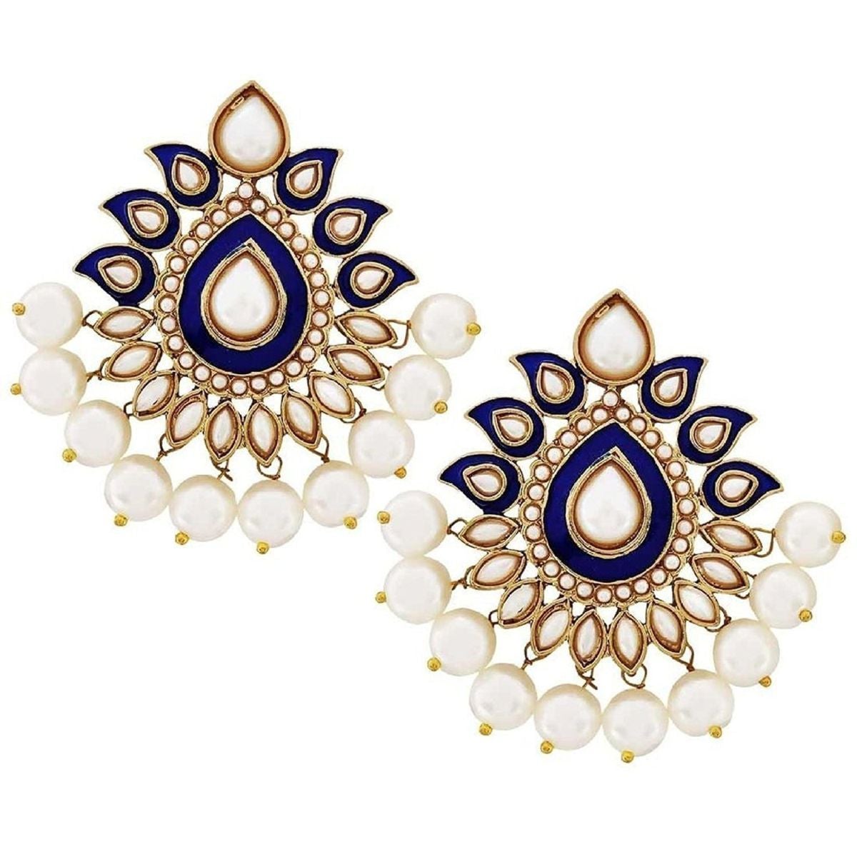 Paisley Flower Blue Meenakari Gold Plated Festive Earring Women Bulk