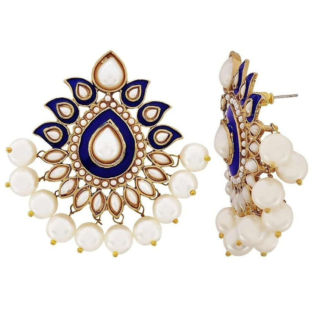 Paisley Flower Blue Meenakari Gold Plated Festive Earring Women Bulk