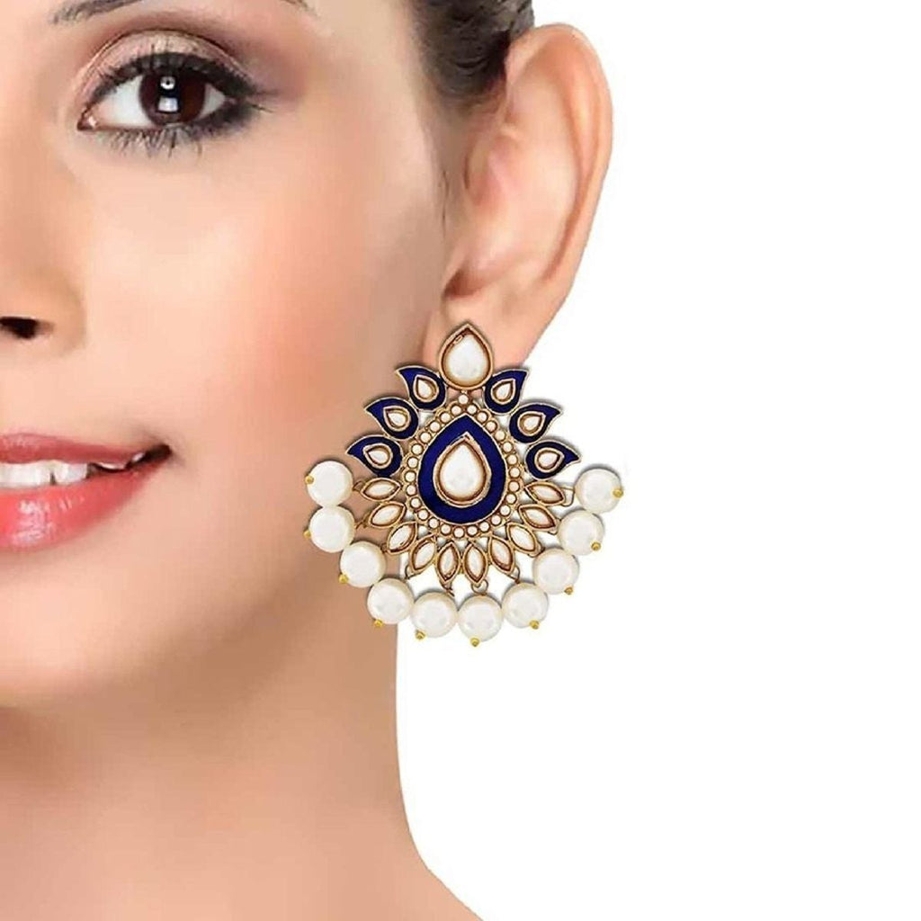 Paisley Flower Blue Meenakari Gold Plated Festive Earring Women Bulk