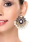 Paisley Flower Blue Meenakari Gold Plated Festive Earring Women Bulk