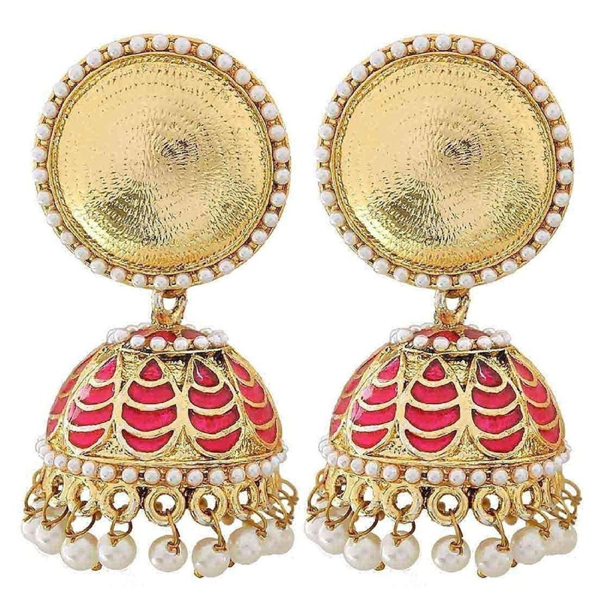 Antique Meenakari Gold Plated Rani Pink Jhumki Earring For Women Bulk Main image
