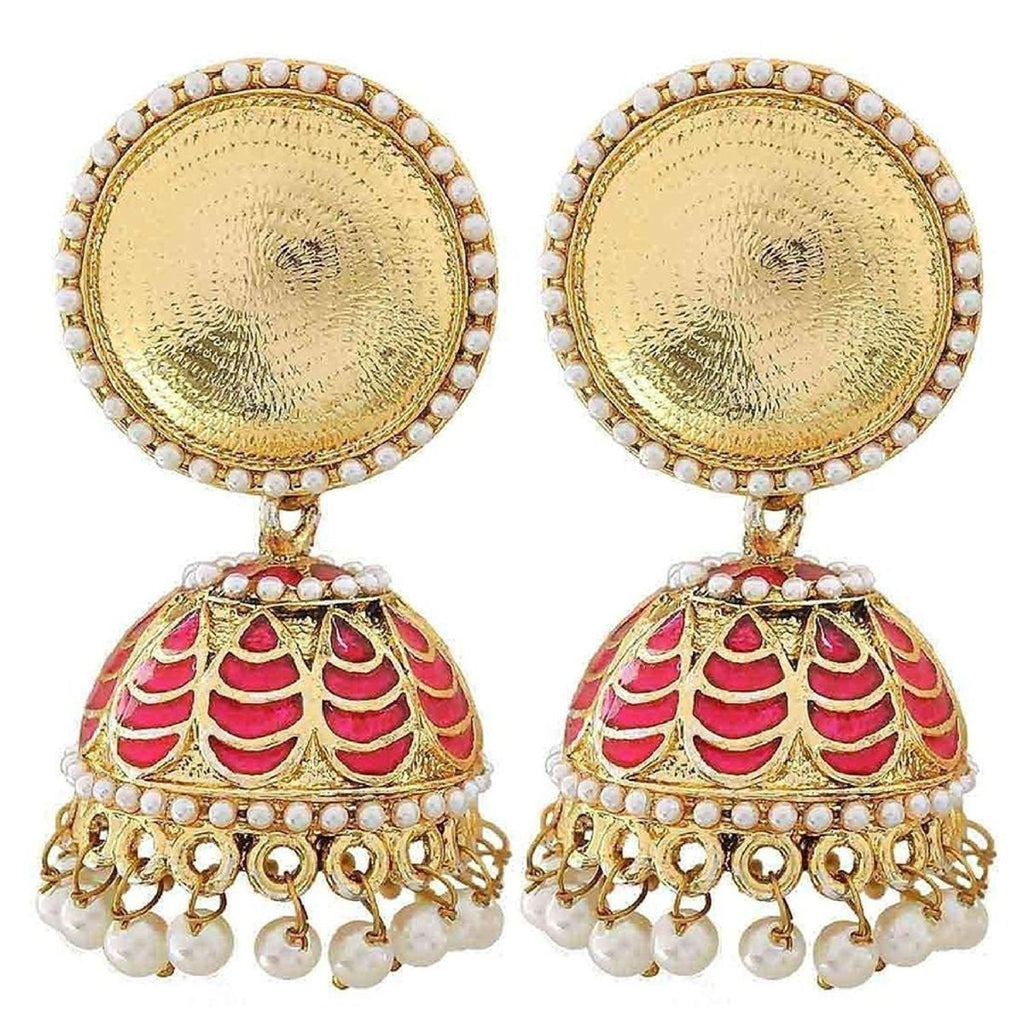 Antique Meenakari Gold Plated Rani Pink Jhumki Earring For Women Bulk