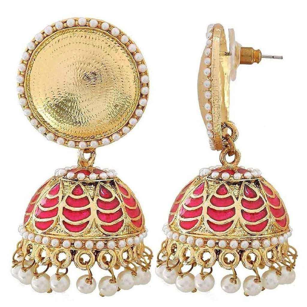 Antique Meenakari Gold Plated Rani Pink Jhumki Earring For Women Bulk