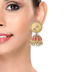 Antique Meenakari Gold Plated Rani Pink Jhumki Earring For Women Bulk