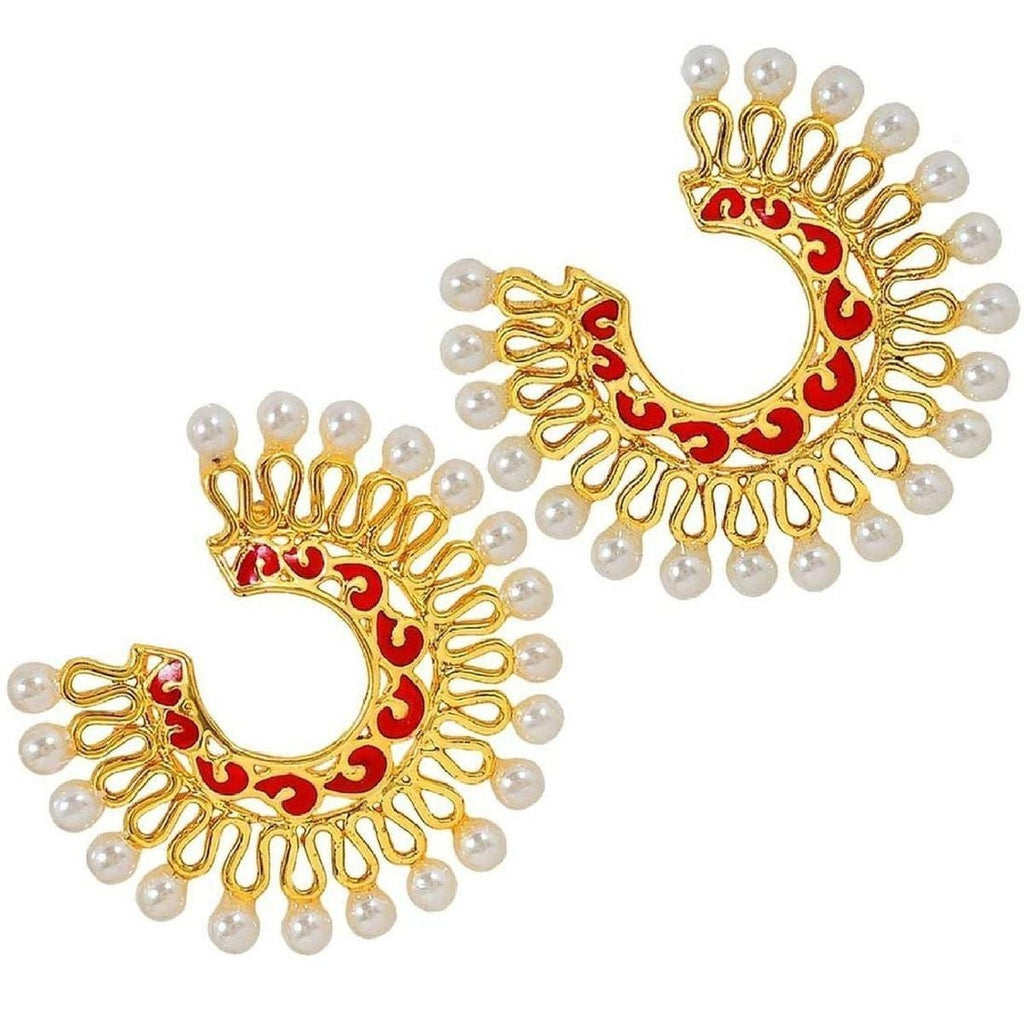 Chaand Bali Filigree Gold Red Meenakari Pearl Earring For Women Bulk