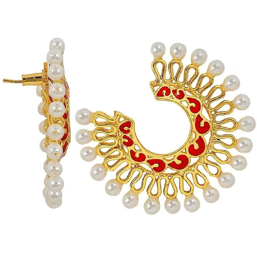 Chaand Bali Filigree Gold Red Meenakari Pearl Earring For Women Bulk