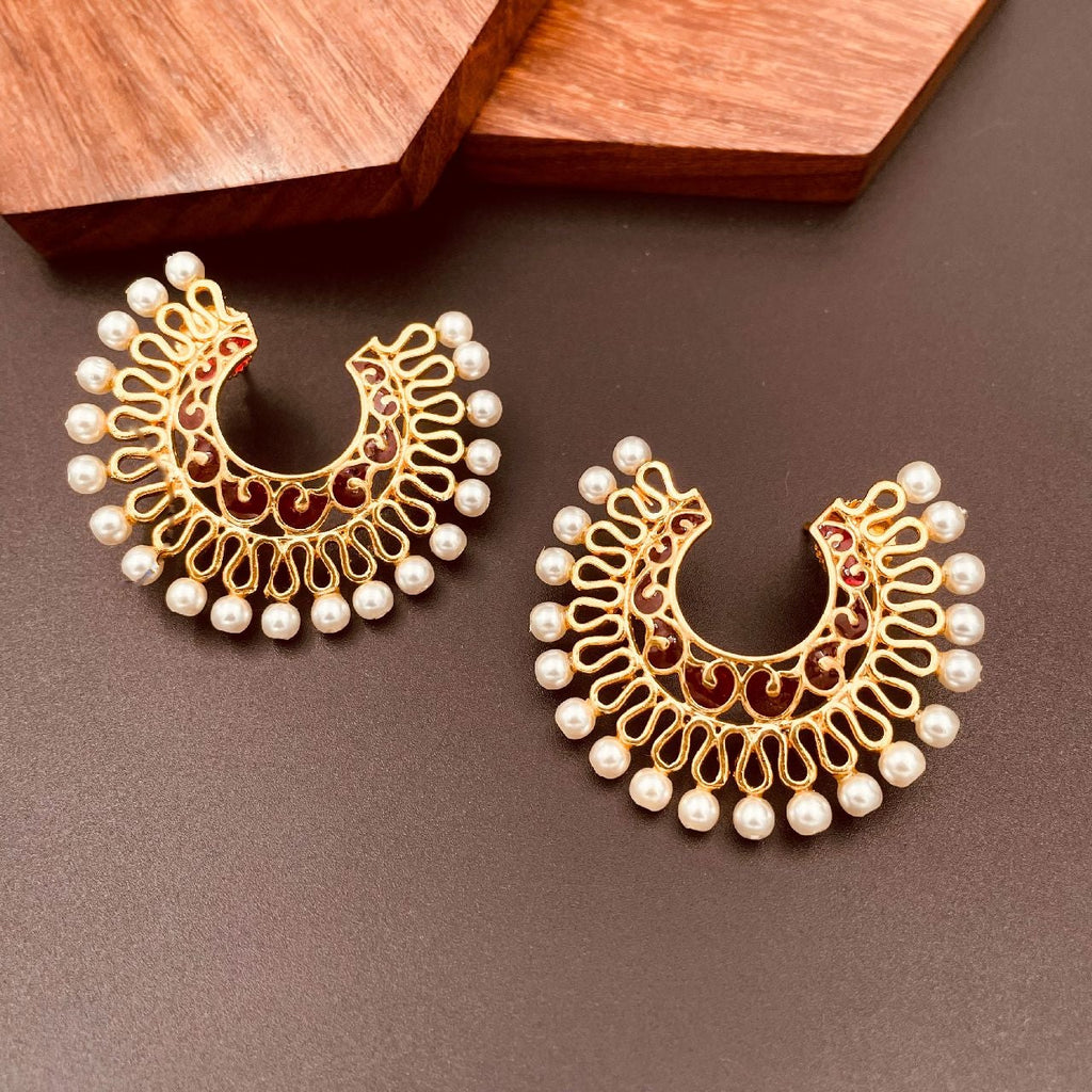 Chaand Bali Filigree Gold Red Meenakari Pearl Earring For Women Bulk