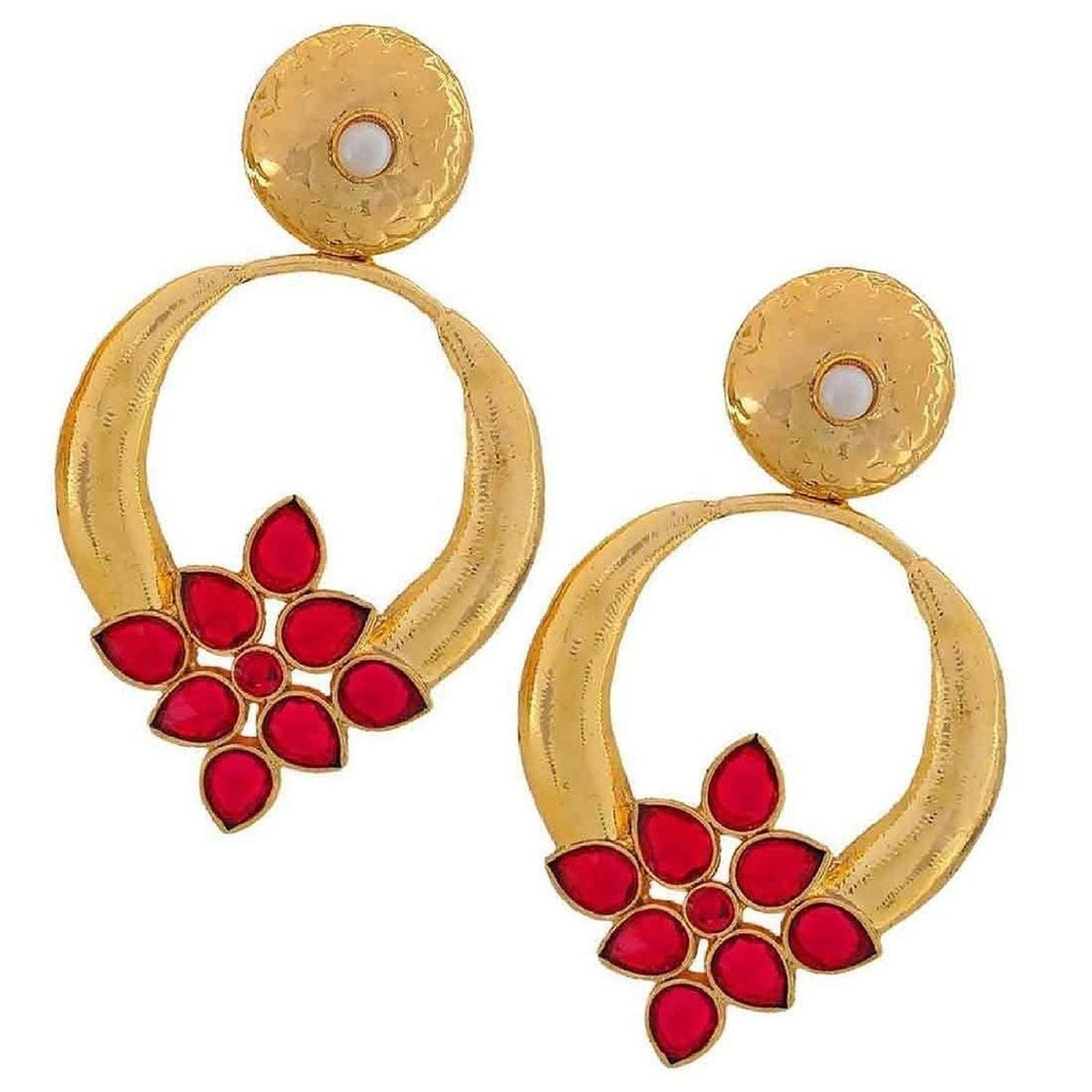 Red Turkish Flower Antique Gold Plated Turqoise Earring For Women Main image