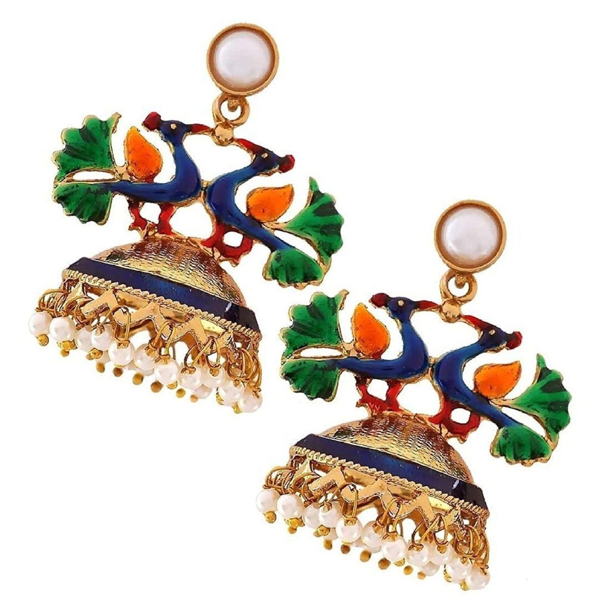 Peacock Crown Gold Plated Meenakari Jhumki Earring For Women Bulk