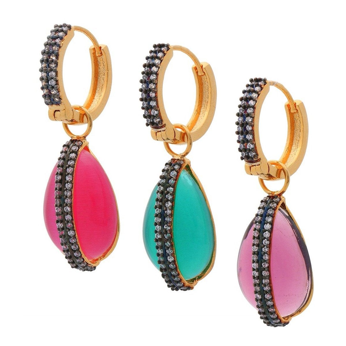 3 In 1 Inter Changeable Pink Purple Green Dangling Earring Bulk Secondary image