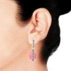 3 In 1 Inter Changeable Pink Purple Green Dangling Earring Bulk