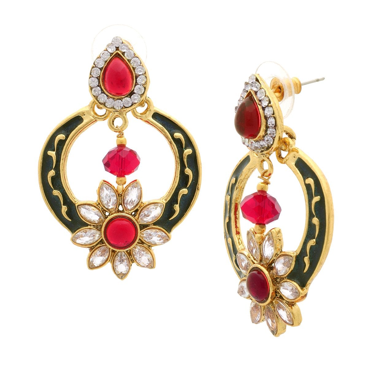 Flower Kundan Black Meenakari Gold Plated Earring For Women Bulk