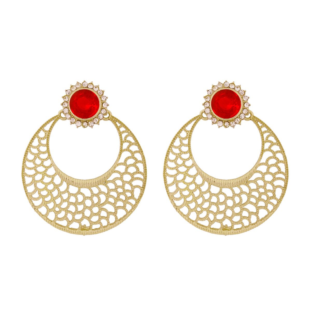 Chaand Bali Filigree Antique Rhodium Plated Red Earring For Women Secondary image