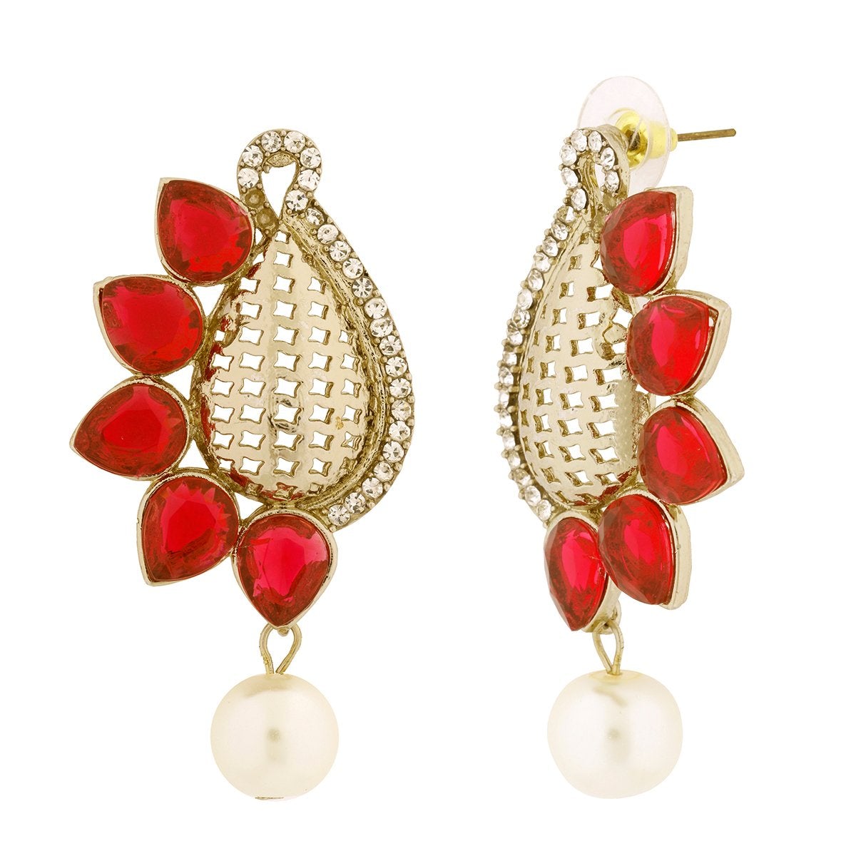 Designer Paisley Antique Rhodium Plated Red Earring For Women Bulk