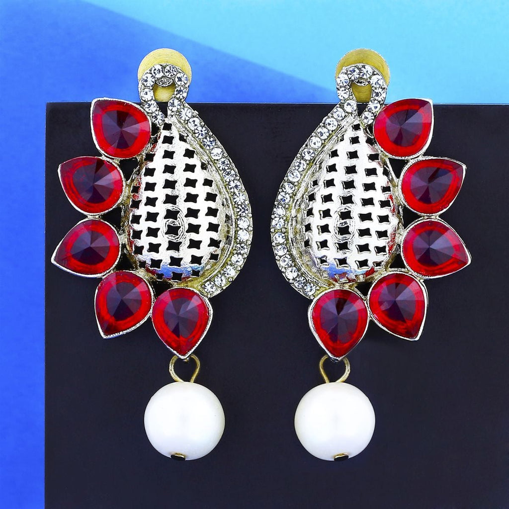 Designer Paisley Antique Rhodium Plated Red Earring For Women Bulk
