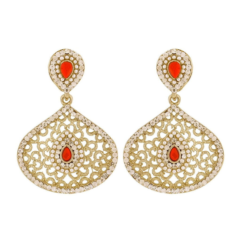 Filigree Pear Red Antique Rhodium Dangling Earring For Women Bulk