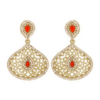 Filigree Pear Red Antique Rhodium Dangling Earring For Women Bulk