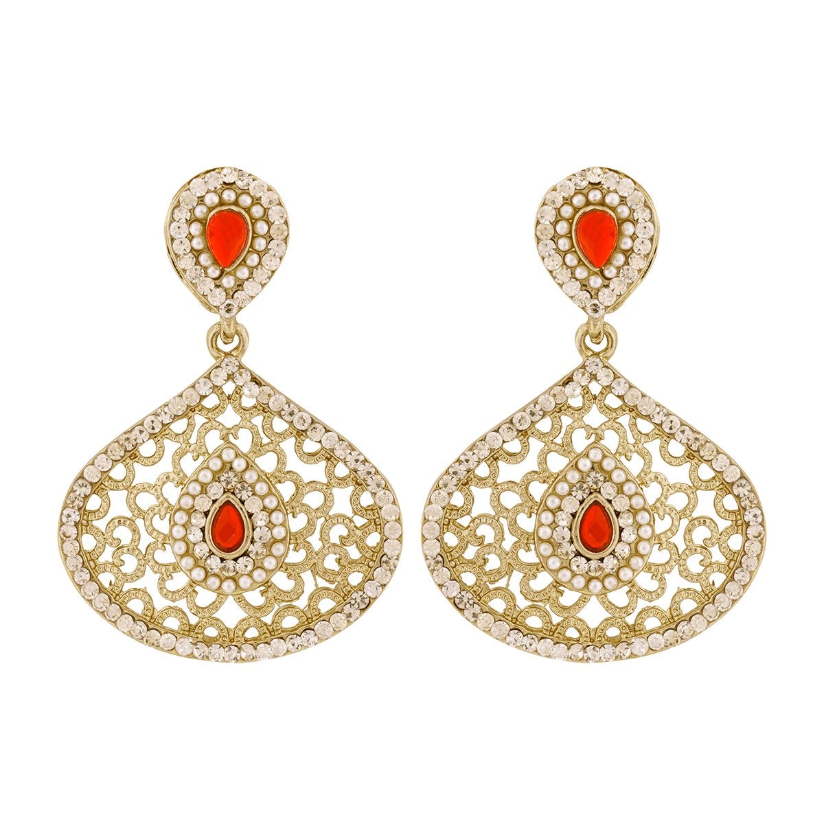 Filigree Pear Red Antique Rhodium Dangling Earring For Women Bulk