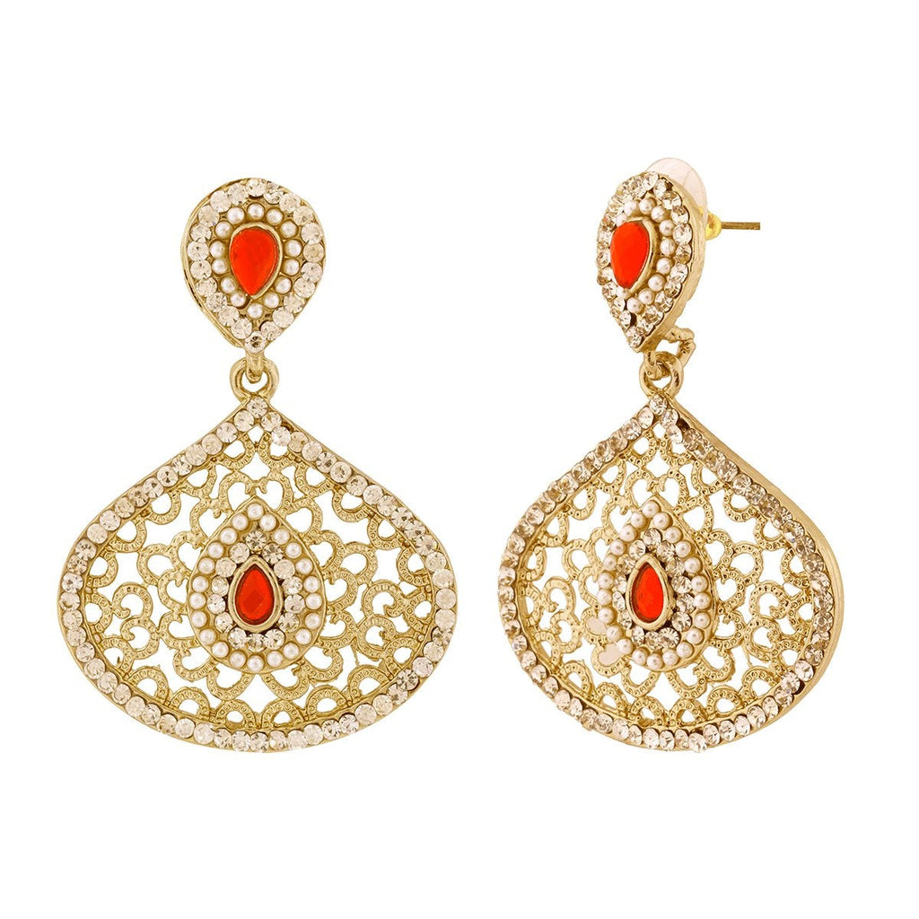 Filigree Pear Red Antique Rhodium Dangling Earring For Women Bulk