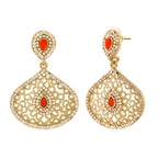 Filigree Pear Red Antique Rhodium Dangling Earring For Women Bulk