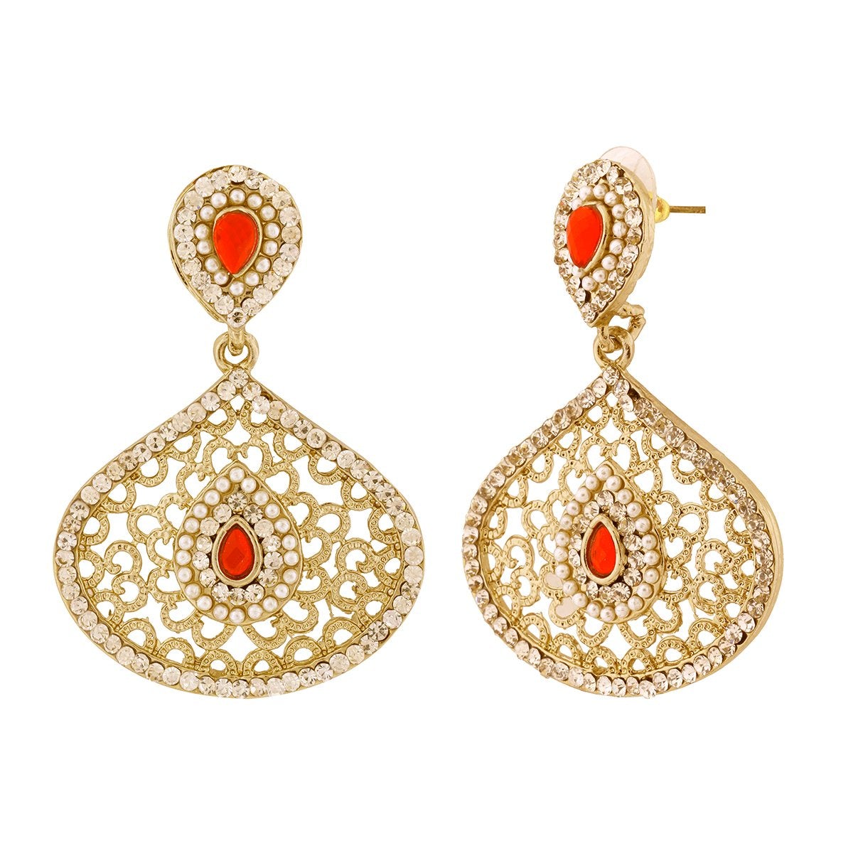 Filigree Pear Red Antique Rhodium Dangling Earring For Women Bulk