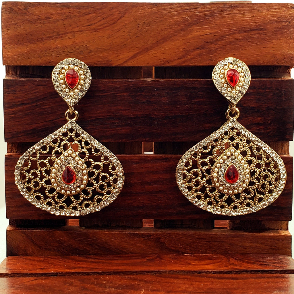 Filigree Pear Red Antique Rhodium Dangling Earring For Women Bulk